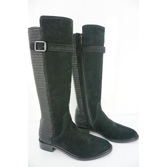 Aquatalia Black Suede Gael Stretch Back Knee High Riding Boots
